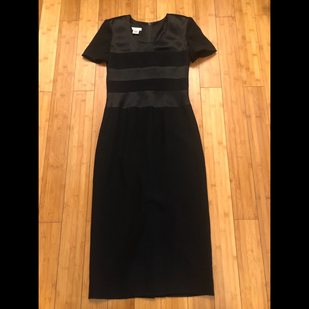 Vintage Talbots Satin Stripe Black Combination Bodycon Evening Maxi Dress size 4